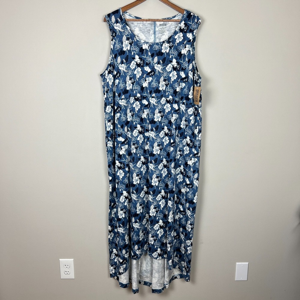 Duluth Trading Co Dress Womens 2X To N Flow Maxi Blue Floral Plus High Low New